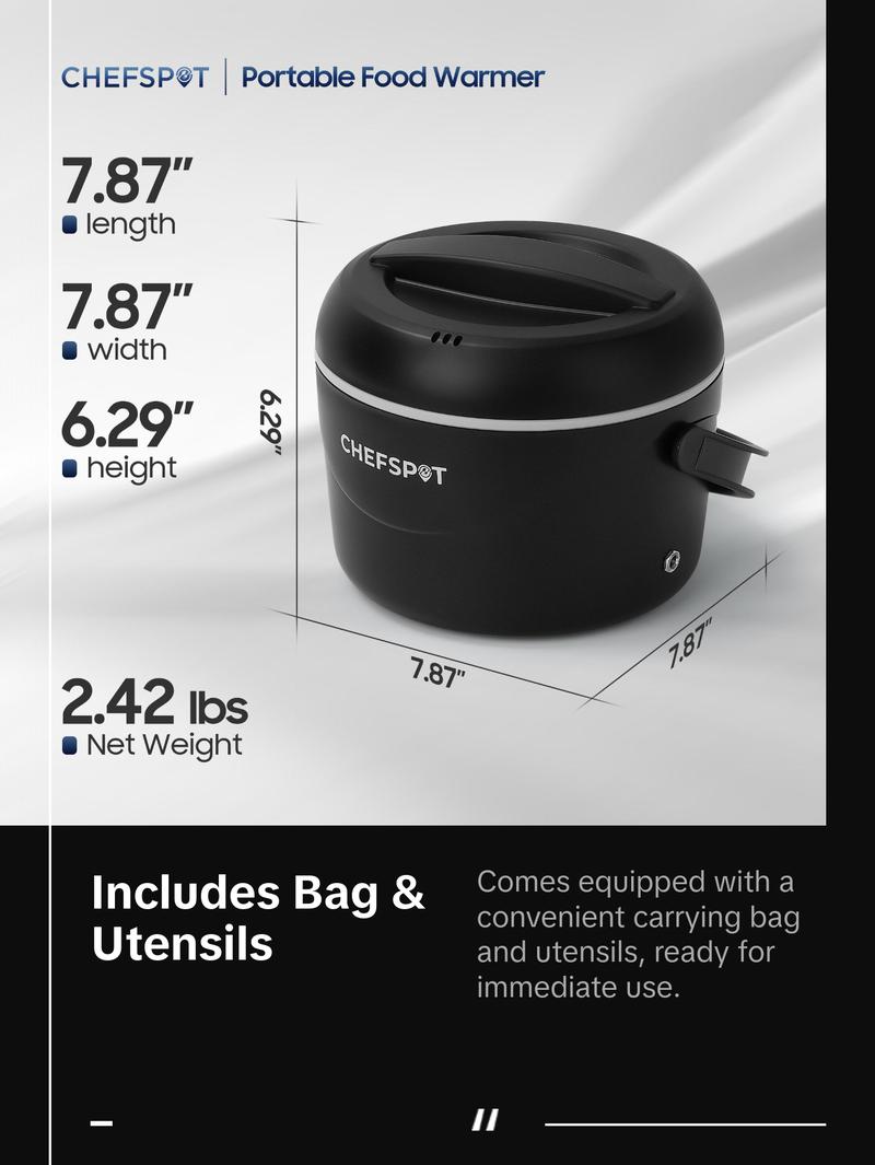 CHEFSPOT 37oz Electric Lunch Box Portable Food Warmer for Car & Home 12V/110V Heated Lunch Box with Stainless Steel Container Leak-Proof BPA-Free Includes Bag & Utensils CHEFSPOT 37oz Electric Lunch Box Portable Food Warmer for Car & Home 12V/110V Heated Lunch Box with Stainless Steel Container Leak-Proof BPA-Free Includes Bag & Utensils