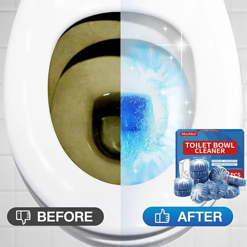 12-24PCS Tank-Only Non-Bleach Wet-Activated Toilet Bowl Cleaners, Auto-Cleans Every Flush, Soluble Film, Residue-Free, Deodorant, Stain & Odor Fix, Safe & Effective, Deep Cleaning & Descaling, Light Blue Water, 7-10 Days Use, Household Cleaning Supplies
