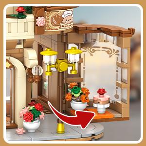 City Bakery Cafe House Building Set with Light, 1289 PCS Baking Shop Toy for Ages 8-12+ - Includes Coffee Cake, Soft Bread, and Light Sets Adjustable