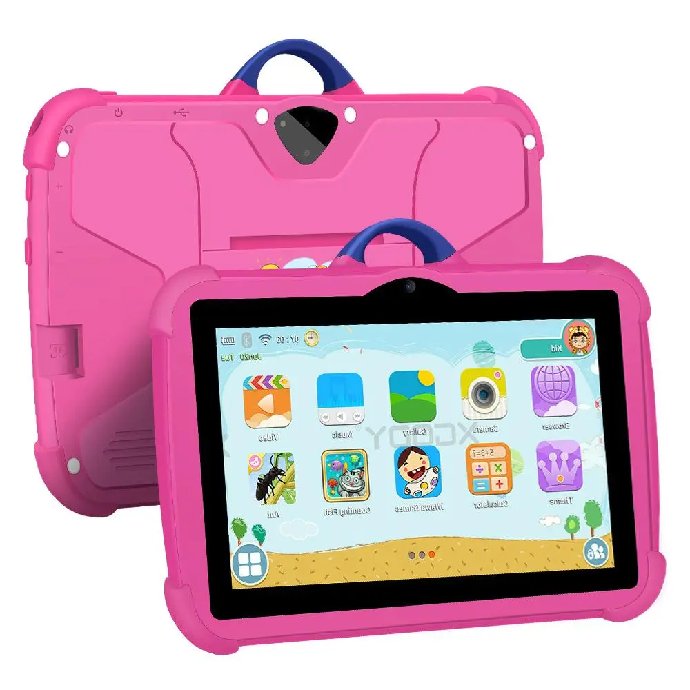 Kids Tablet 7 inch Android 13 4GB RAM 64GB ROM Toddler Tablet WIFI Bluetooth Safety IPS Screen Parental Control Dual Camera Shockproof Case for Educational Games Multicolor Stand-equipped Tablet