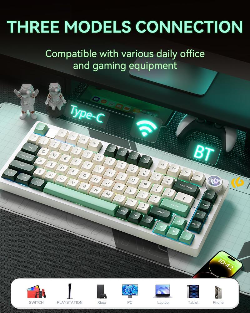 AULA X Leobog Hi75 Portable Mechanical Gaming PC Keyboard, 16 RGB Backlit Compact 81 Keys Mini Wired Office Keyboard with Rotating Button & Original Switches for Windows Laptop PC Mac Leobog Keyboard ASMR,Nimbus Switch