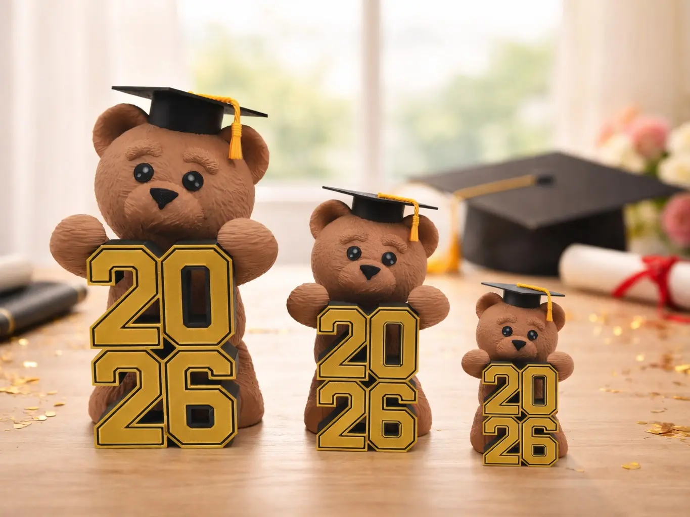 Custom 2026 Senior Graduation Bear Figurine - Eco-Friendly 3D Printed Trophy Gifts, Class of 2026 Collectibles, 3 Sizes, Custom Colors Photo Decorative Piece, Home Decor Ornament