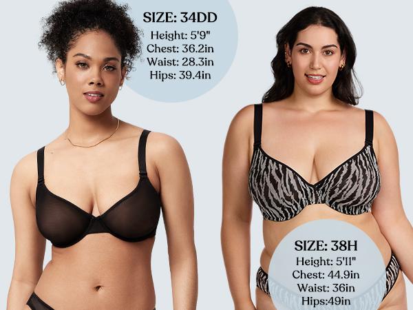 HSIA Zebra Wild Print and Solid Plus Size Bra Soft Sheer Mesh Comfortable Underwire Support No Padding Full Coverage Minimizer Bra Sexy Transparent Breathable Everyday Bra For Full Bust SpringStatements
