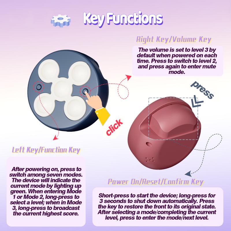Stress Relief Toys Quick Push Game - One-handed handheld bubble game, fun and portable. Suitable for kids and adults. Holiday and party favors.