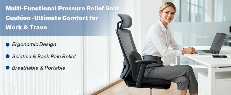 Sonoro kate home Ergonomic Memory Foam Seat Cushion with Lumbar Support for Office Chair Buttocks Cushion Tailbone Lower Back Pain Relief L Shaped Coccyx Seat Pad for Home Office Car Gaming Chair Long Sitting Comfort Upgrade