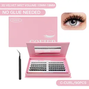 [3D Nova] Cofier Self-Adhesive lashes Glue - Free DIY Lash Kit (10 - 18 mm)  Comes with Tweezers! (80/100 Pcs) for a Quick and Natural Lash Makeover Individual Eyelashes Makeup Eyelashes