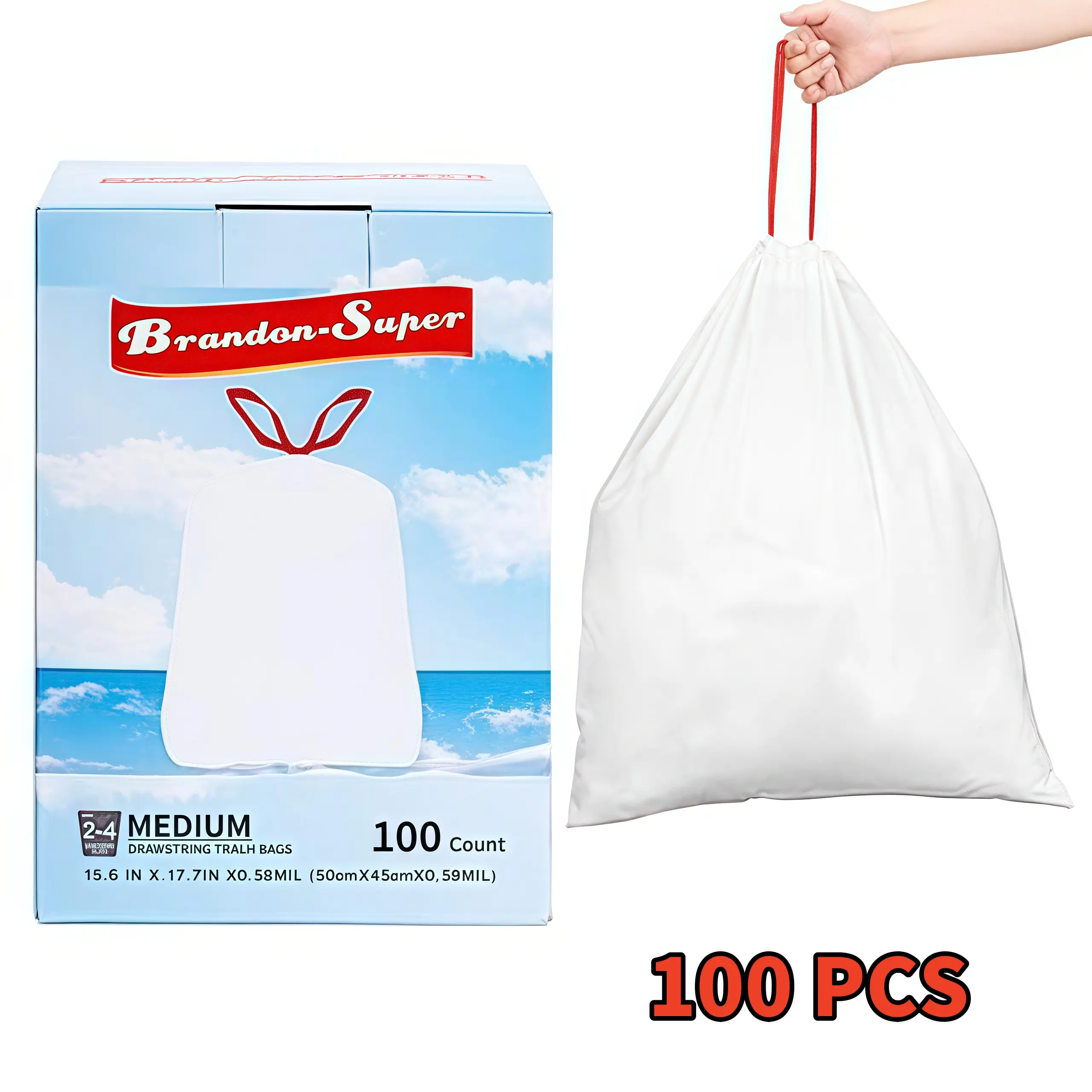 4 Gallon Drawstring Trash Bags 100 Count Heavy Duty, Ultra Strong, Leakproof & Stretch Fit Kitchen Garbage Bags for Home & Office