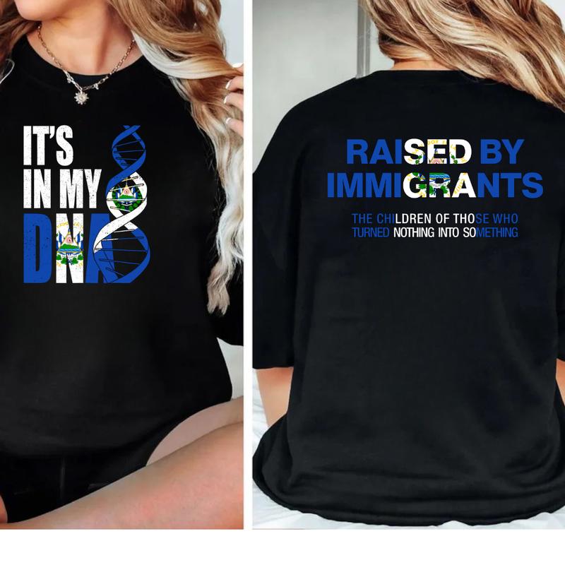 It’s In My DNA – Raised by Immigrants Hoodie  El Salvador American Flag Sweatshirt  Latino Heritage Pride T-Shirt  Cultural Identity Streetwear
