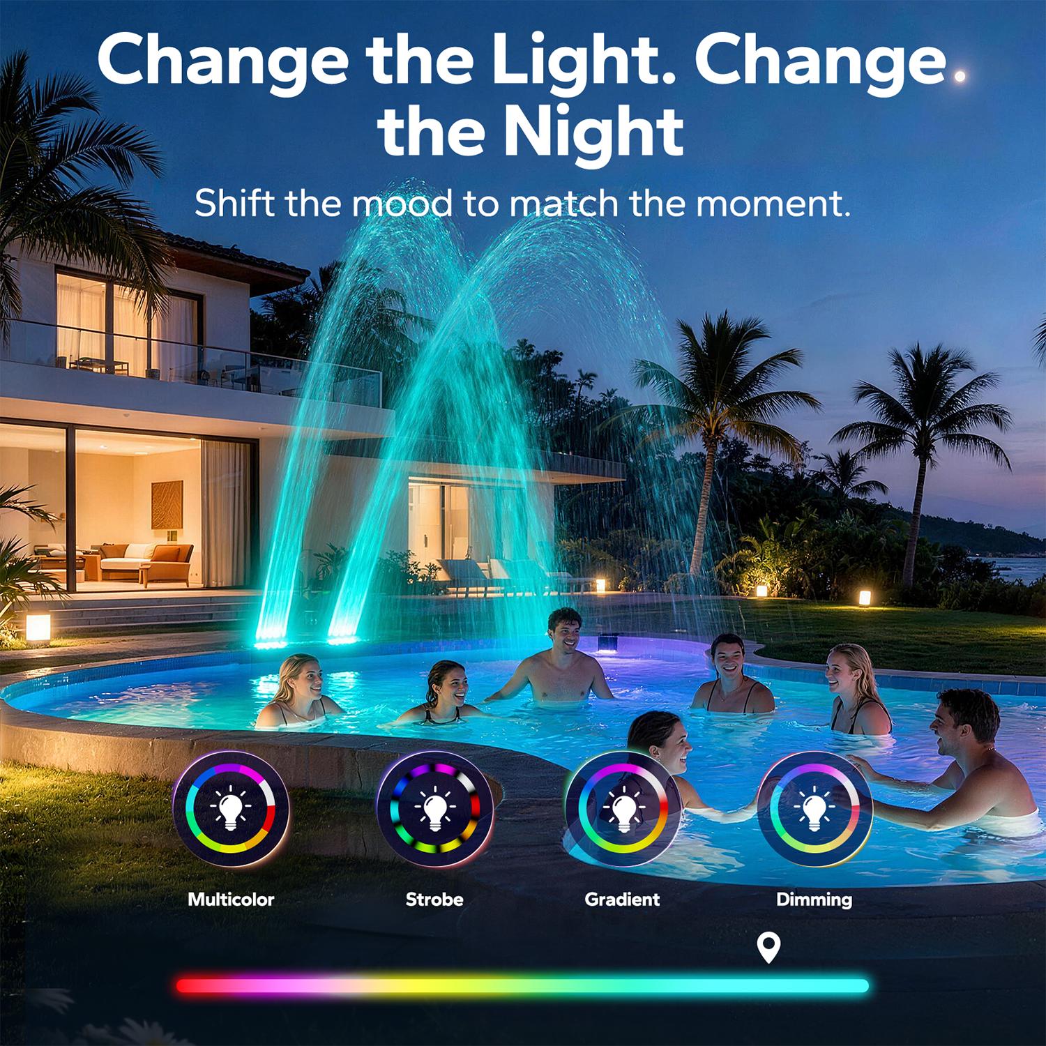 Solar Pool Fountain with Lights - Above/Inground Pool Fountain Lights with Remote Control, Adjustable Sprinkler Fountain with Dual Spray Heads, Auto Light Sensing, Pool Outdoor Water
