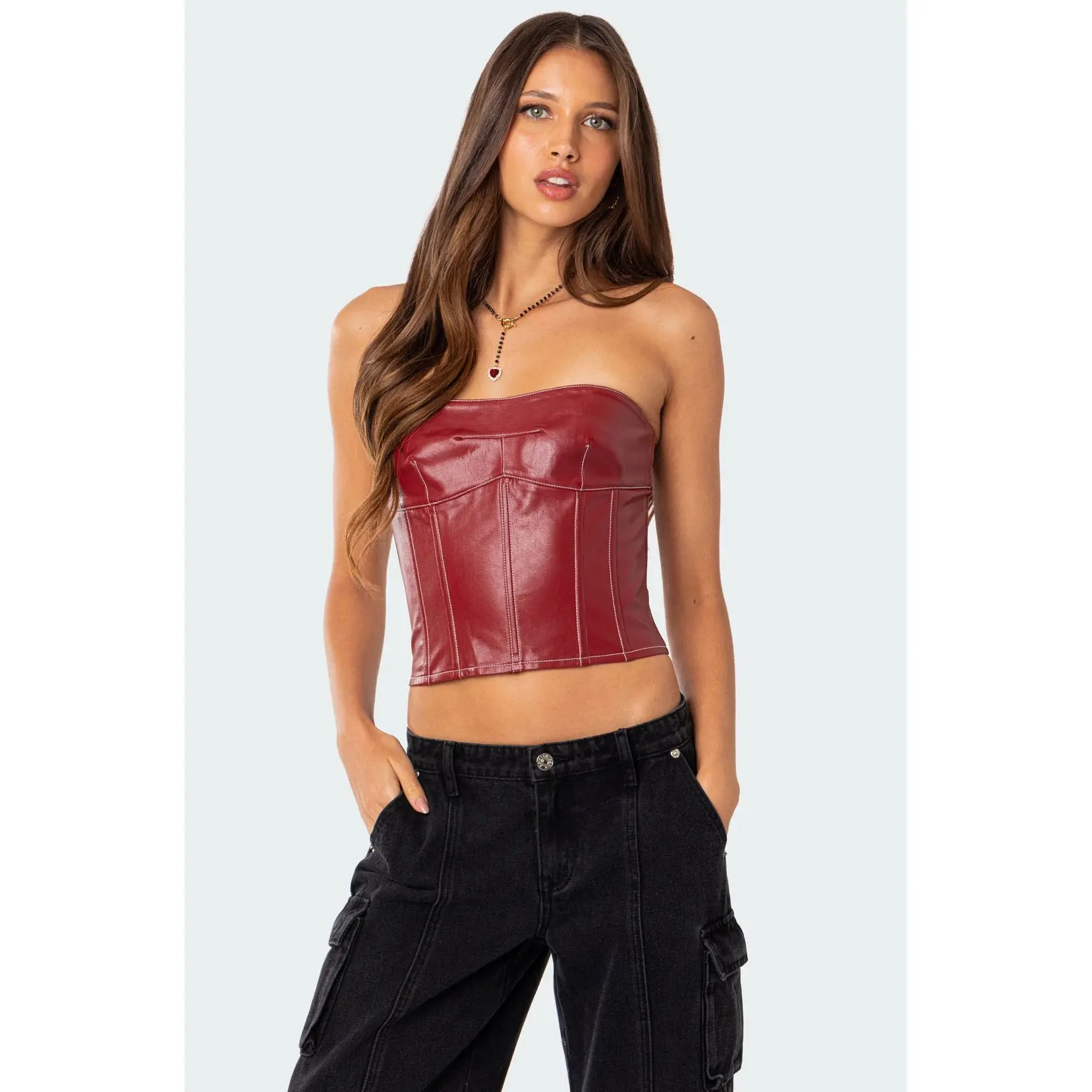 Moss Faux Leather Lace Up Corset