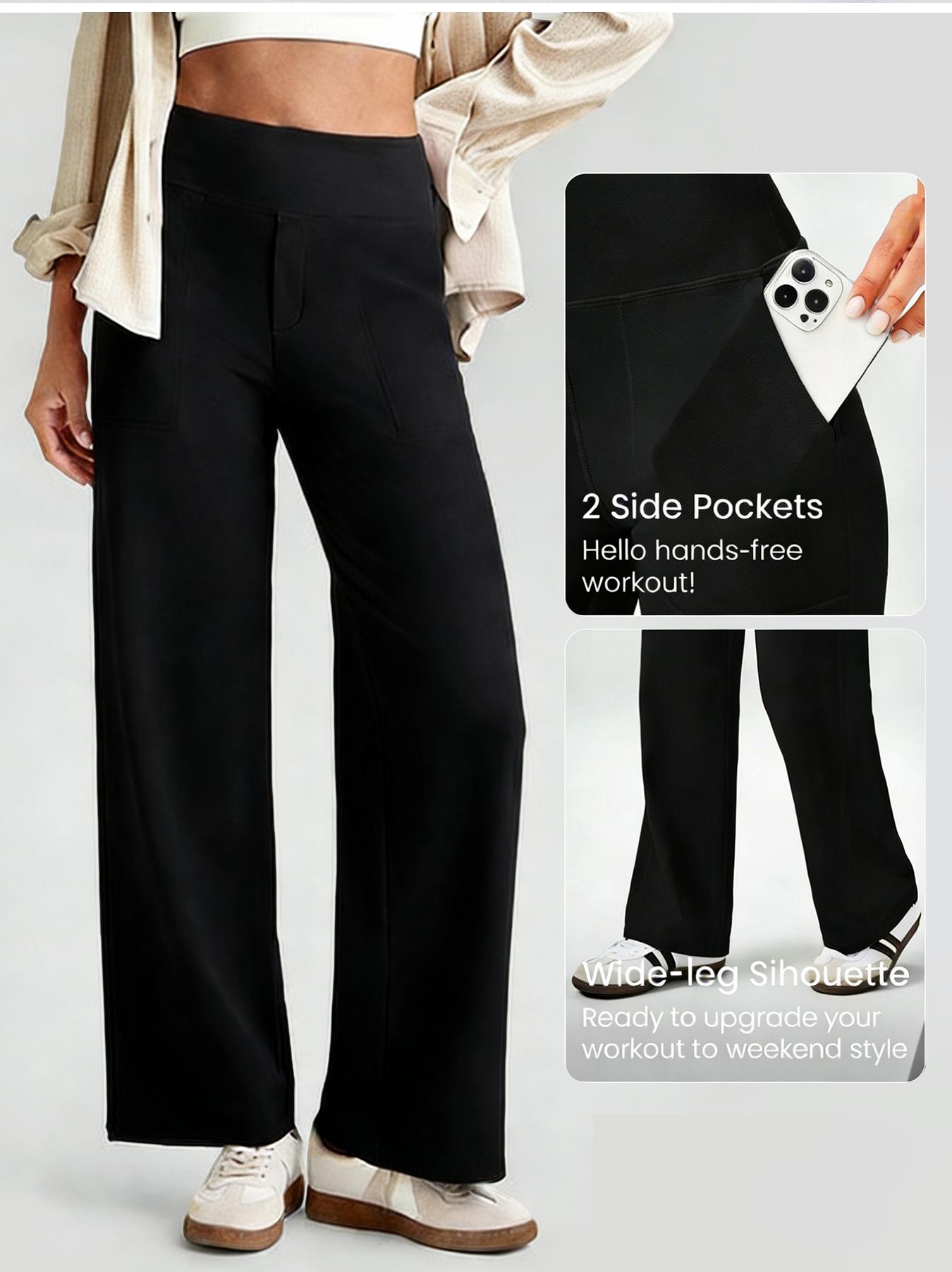 1PCS Black  High Waist Wide Leg Straight Casual Pants For Women, Suitable For Summer,Fall Solid Colors Minimalist Palazzo Style with Pockets for Women's Everyday Wear