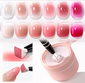 Double Rhythm Painting Gel Polish Set for Nail Art Palette Patting Gel Polish 6 Colors with 100 Pcs Sponges and Grabbing Pen (Neutral Nude Rose-T6-66)