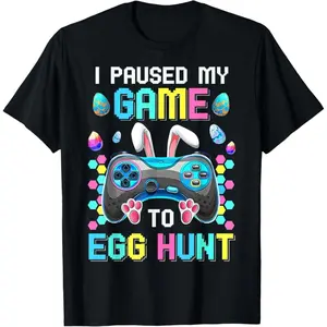 100% Premium Cotton I Paused My Game To Egg Hunt Easter Funny Gamer Boys Kids T-Shirt