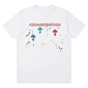 Cross Print T-Shirt - Y2K Street Style Splatter Art Short-Sleeve - Premium Pure Cotton Unisex Urban Fashion Top