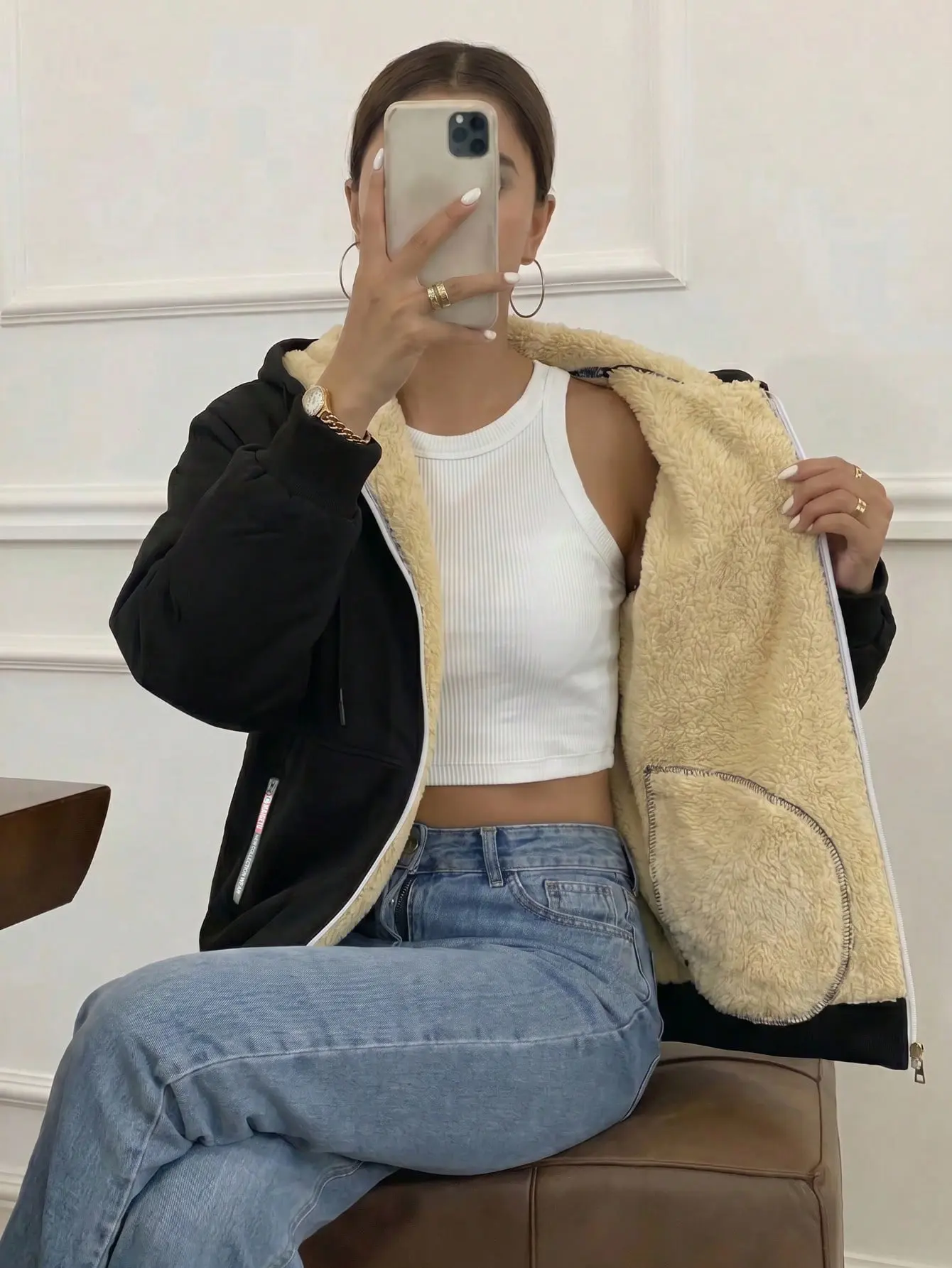 Women's Fleece-Lined Zip-Up Hooded Long Sleeve Coat - Thick, Warm Winter Basic with Loose Casual Design, Tops