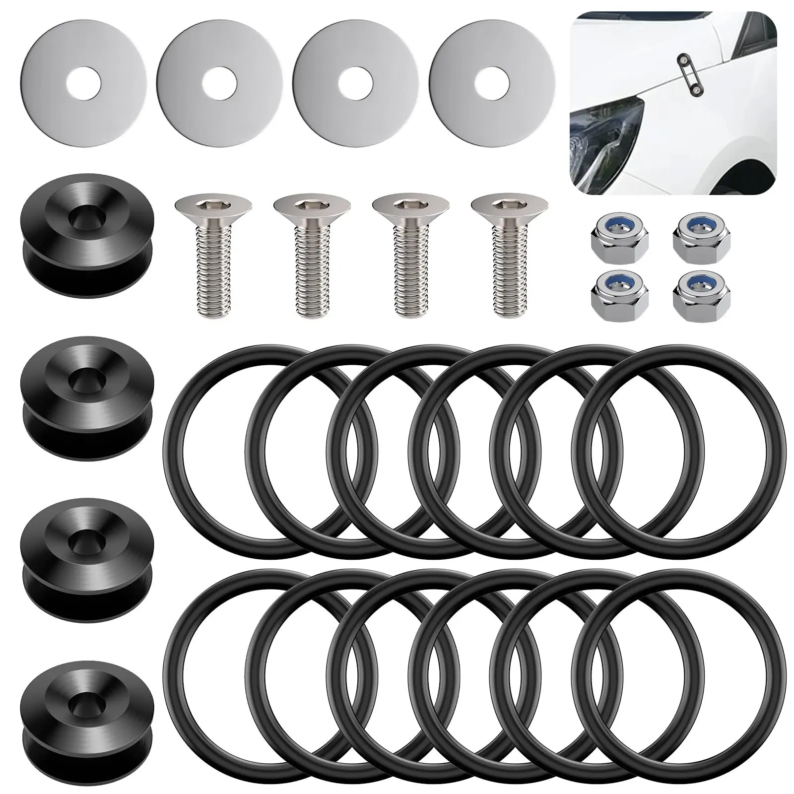 Car Bumper Clips, Front Rear Bumper Quick Release Kit, Universal  Bumper Holders for Cars (4 Black Bumper Quick Release Tabs and 12 Customized NBR O-Rings)