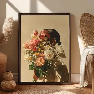 Black Woman Wall Art, Black Woman Floral Portrait Art Print, Modern Feminine Decor, Home Decor