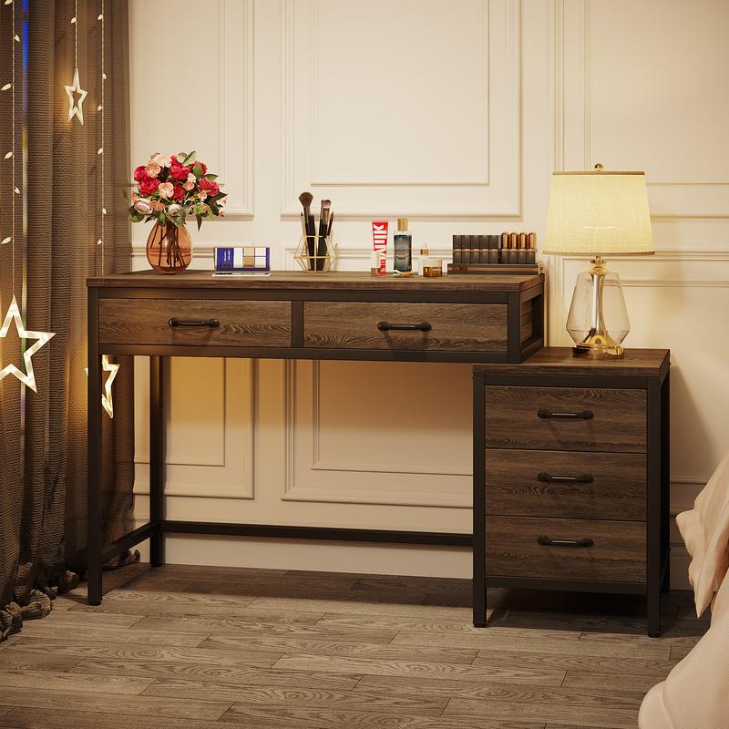 Tribesigns Vanity Desk with 5 Drawers, Makeup Vanity Table Dressing Table with Side 3-Drawer Chest, Make Up Vanities for Women, Girls (Without Mirror)