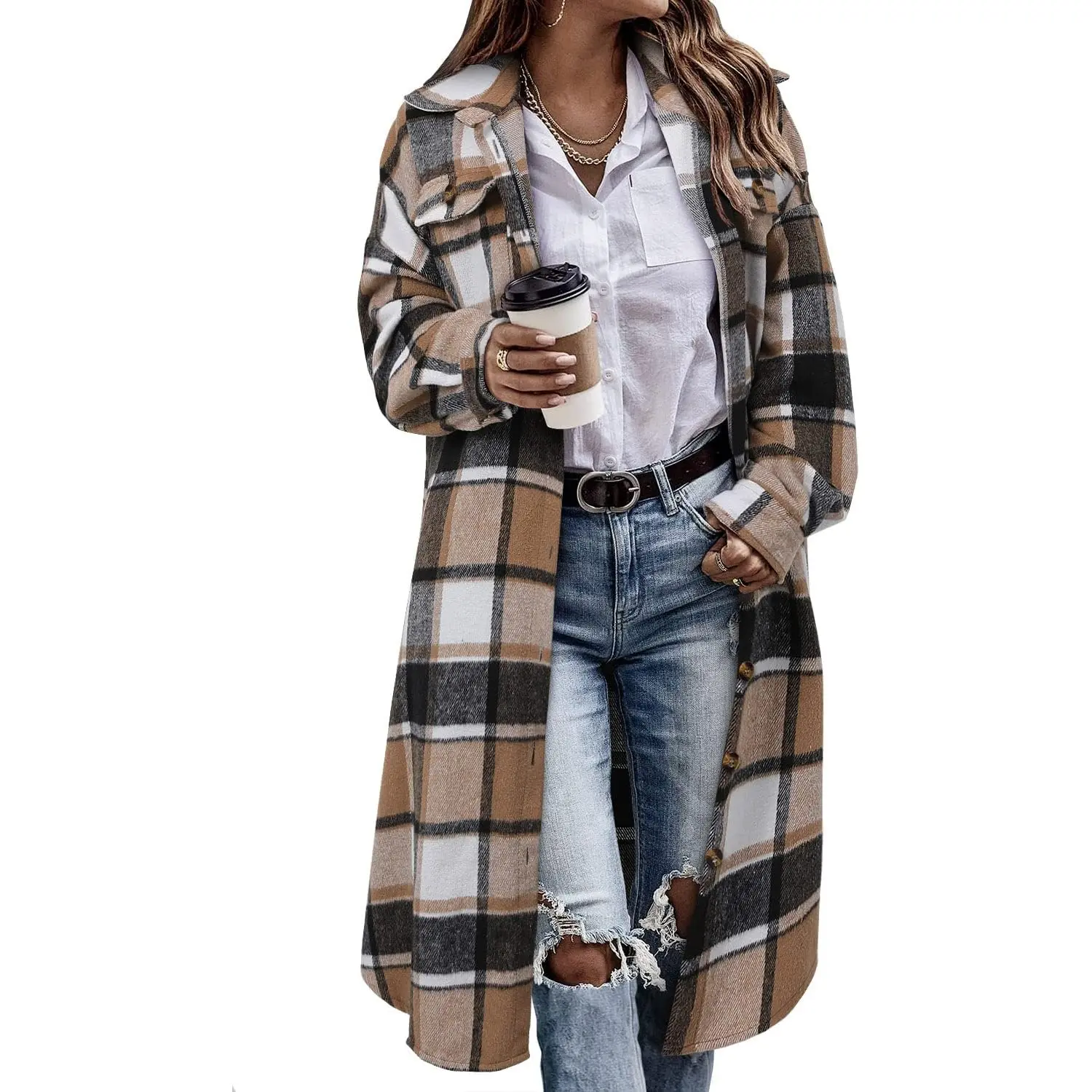 Angerella Women's Plaid Gingham Checkered Corduroy Shacket Jacket - Long Sleeve, Lapel Button-Down, Casual Tops for Daily Wear, Fabric, Comfy