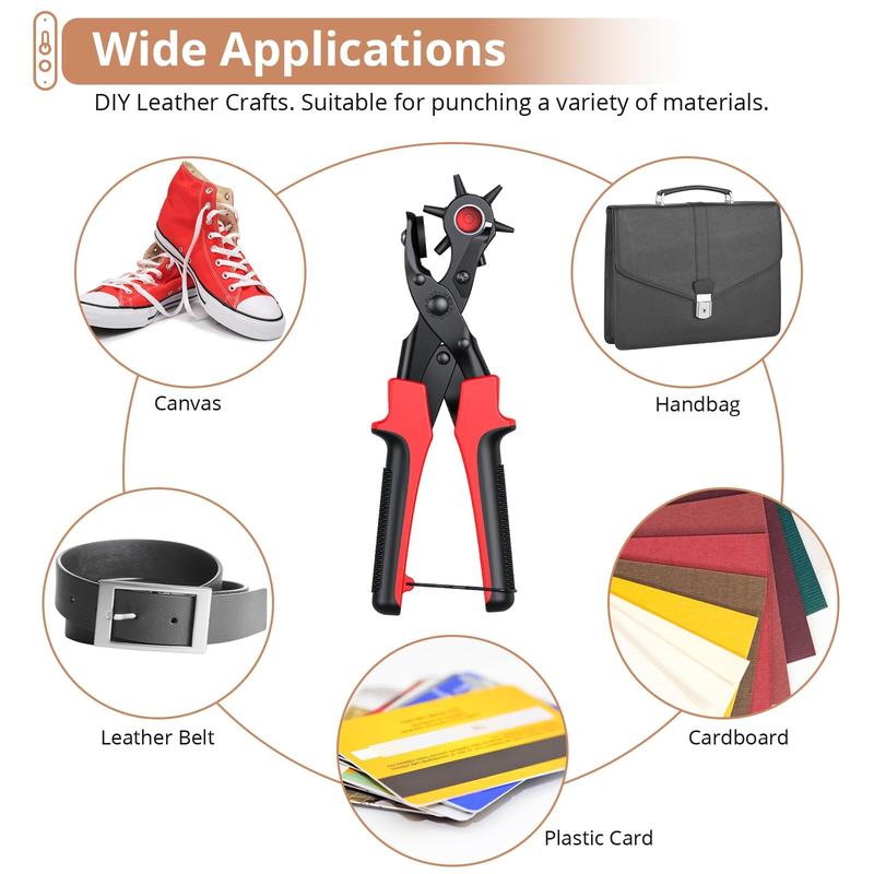 240Pcs Heavy-Duty Leather Hole Punch Kit with Punch Plier & Double Cap Rivets (4 Colors, 3 Sizes) - DIY Leather Repair Tool Set for Belts, Shoes, Bags, Jackets - Metal Rivet Tool Kit with Color-Coded Caps, Compatible with Fabric