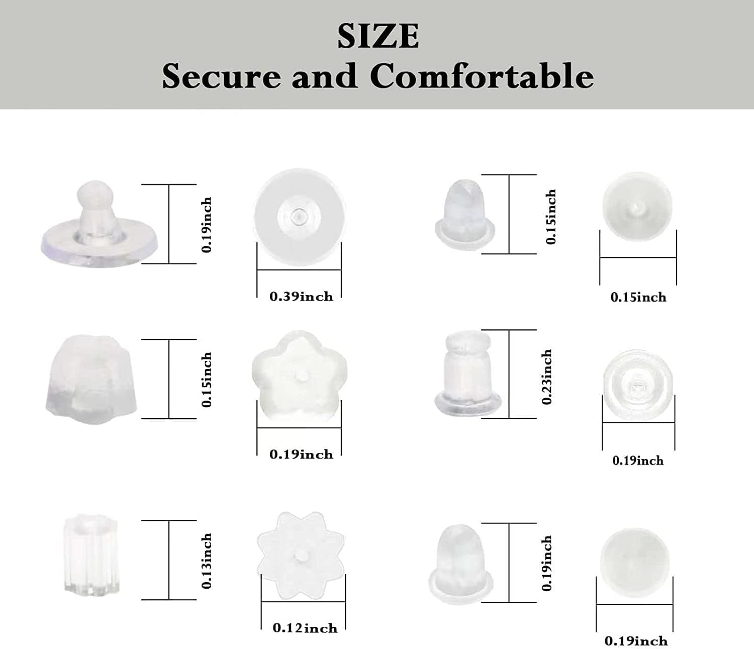 Silicone Earring Backs 600PCS – 6 Styles Clear Soft Hypoallergenic Plastic & Rubber Clutch Stoppers for Studs, Hoops & Fish Hook Earrings, Replacement Kit