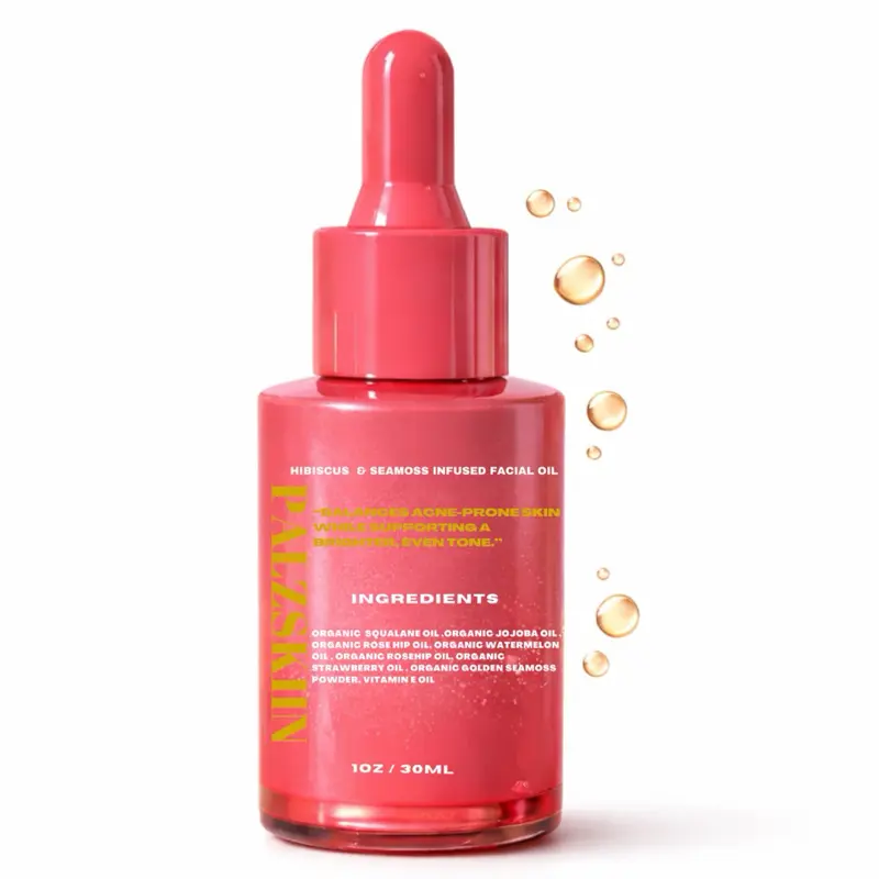Hibiscus & Sea Moss Balancing Face Oil - Infused with Squalane, Watermelon & Strawberry - Moisturizing, Sensitive Skin Repair Skincare - Gentle, Nourishing, Hydrating Formula