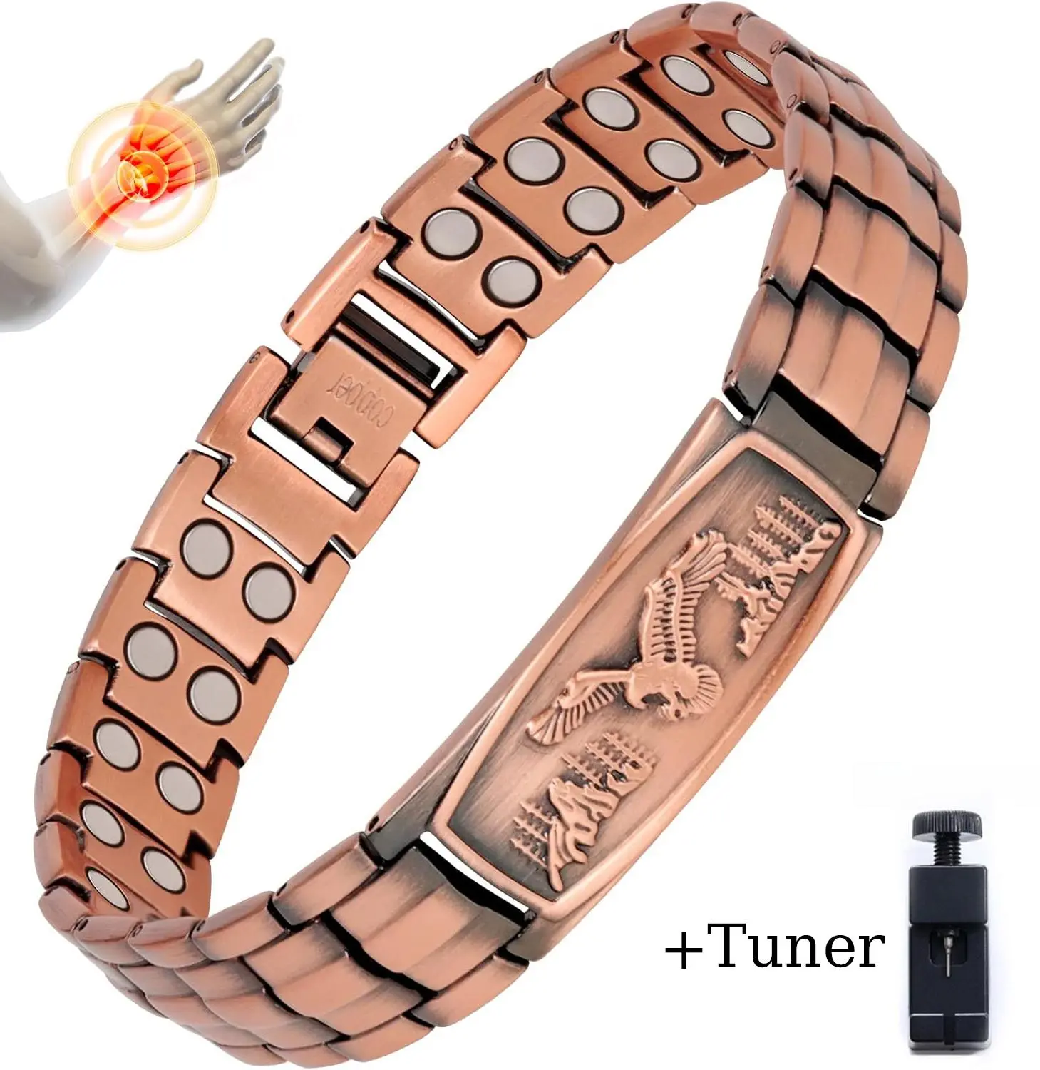 Men's Magnetic Therapy Bracelets with Eagle Motif, Casual Link Bangle for Daily Wear, Adjustable Band with Sizing Tool - Ideal Mens Gifts, Father's Day Gifts, Male, Jewelry Adjustable Strap Bracelets