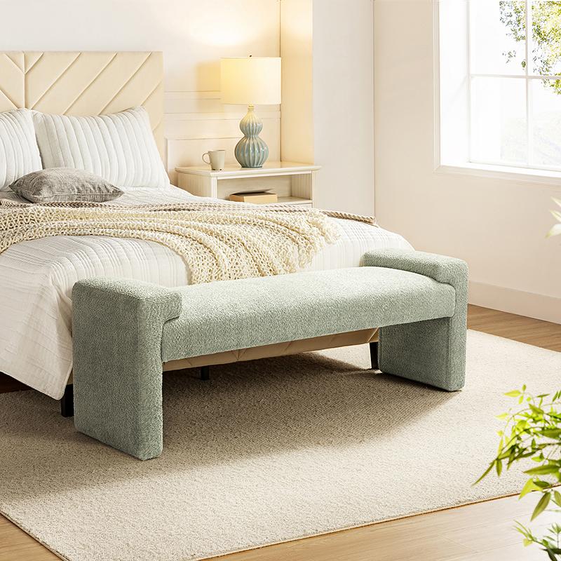 HULALA HOME Hulala Vittoriano Upholstered Bench, Textured Polyester Fabric, Spacious Bearing Surface & Arm Tray, Ideal for Entryway and Bedroom