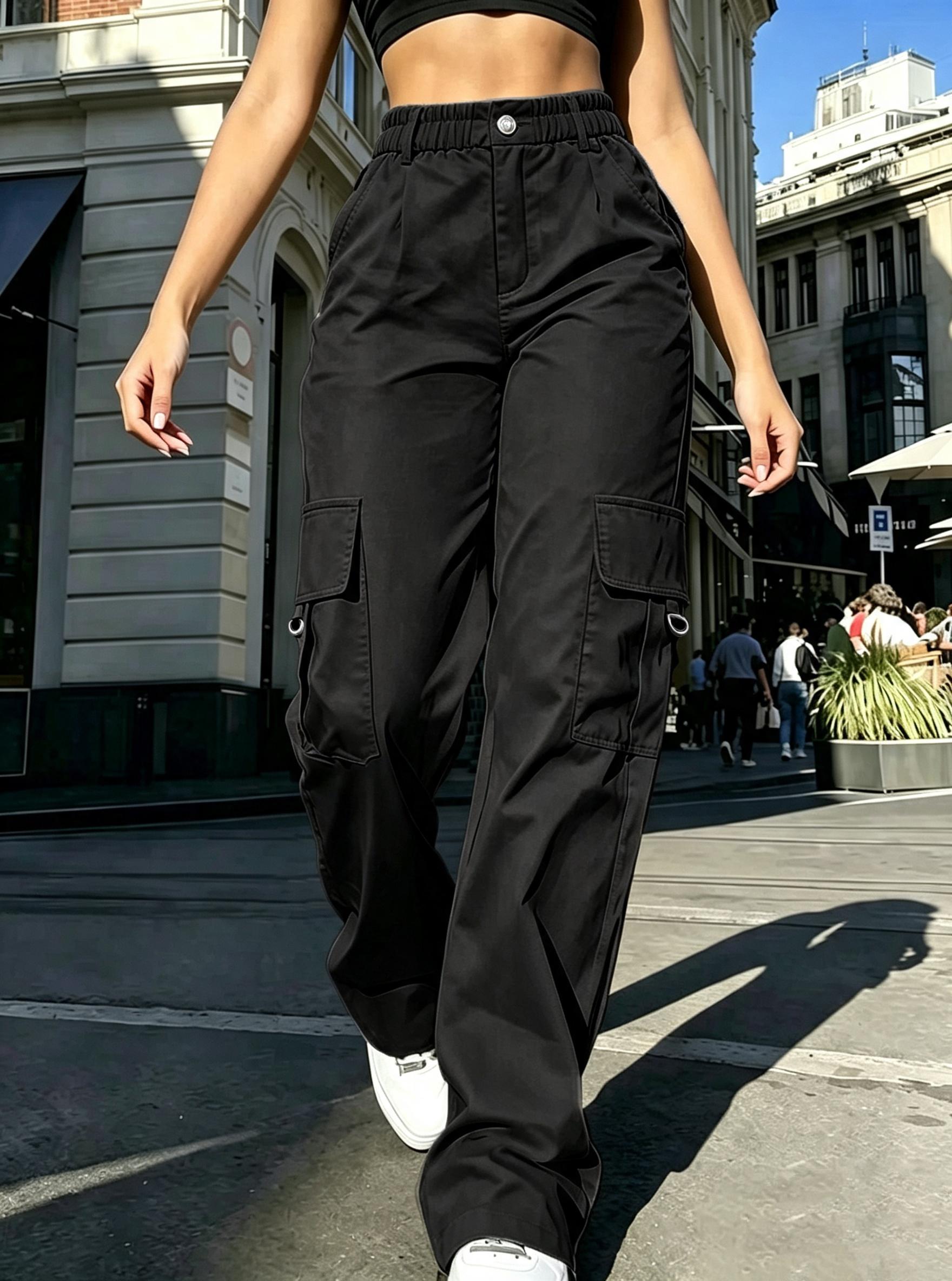 Clean Gent fashionable high-waisted cargo pants with pockets, Y2K tactical-style pants, street-style casual retro women’s bottoms suitable for all seasons