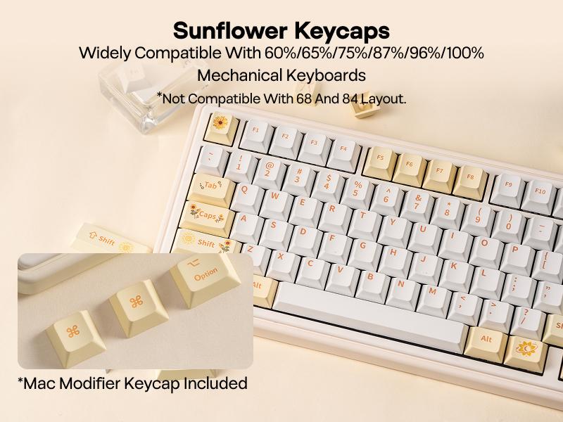 EPOMAKER Sunflower PBT Keycaps, 133 Keys, Cherry Profile, Dye Sublimation, ISO/ANSI Layout, 60%/75%/96%/Full Size, Custom Keyboard Keycaps Set for Mechanical Gaming Keyboard EPOMAKER Sunflower PBT Keycaps, 133 Keys, Cherry Profile, Dye Sublimation, ISO/ANSI Layout, 60%/75%/96%/Full Size, Custom Keyboard Keycaps Set for Mechanical Gaming Keyboard