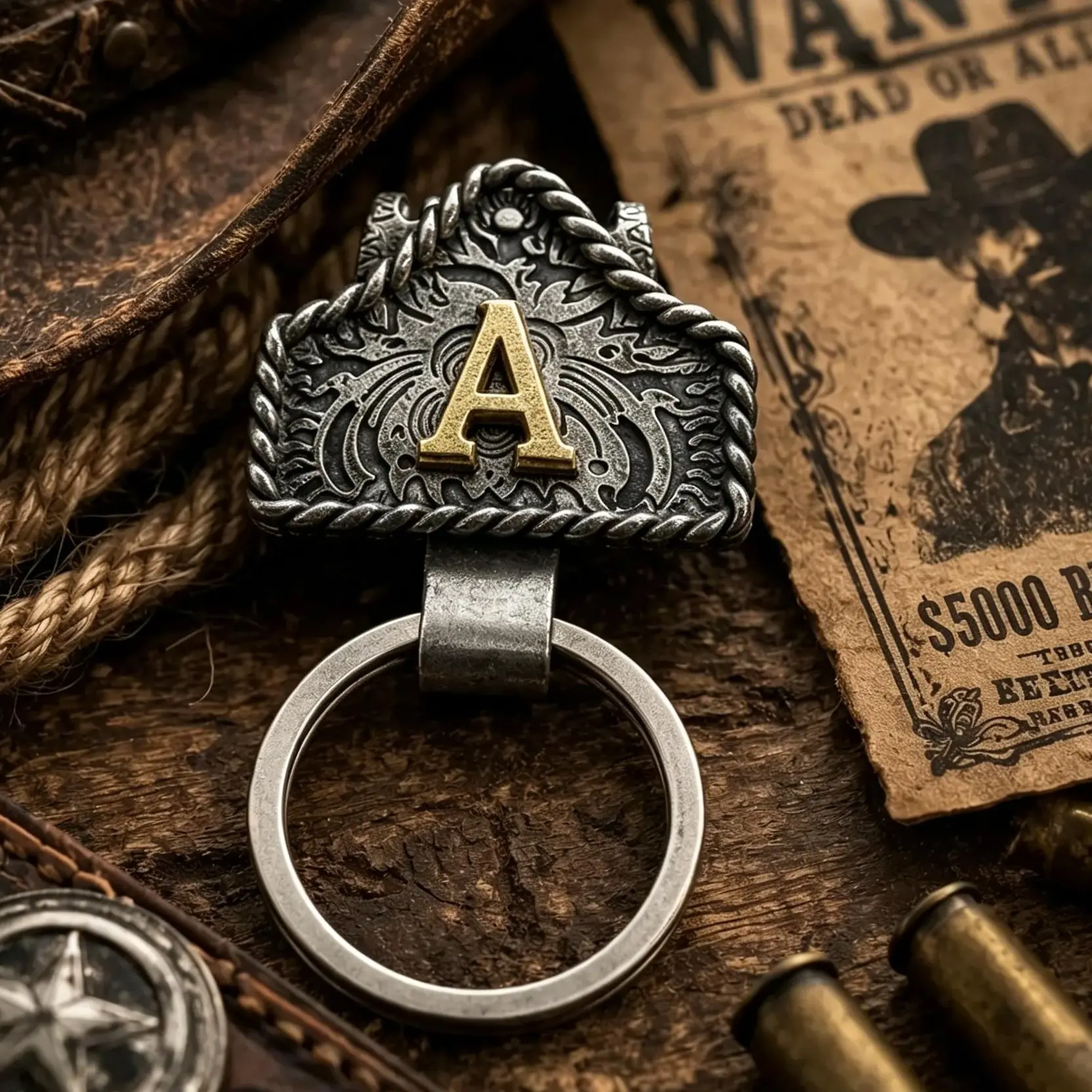 Handmade Cow Tag Belt Key Holder with Copper Initial – Custom Western Keychain for Men & Women, Texas-Inspired Cowboy Keychain, Fashion Accessory for Bags, Keys & Gifts tiktokshopspringglowup