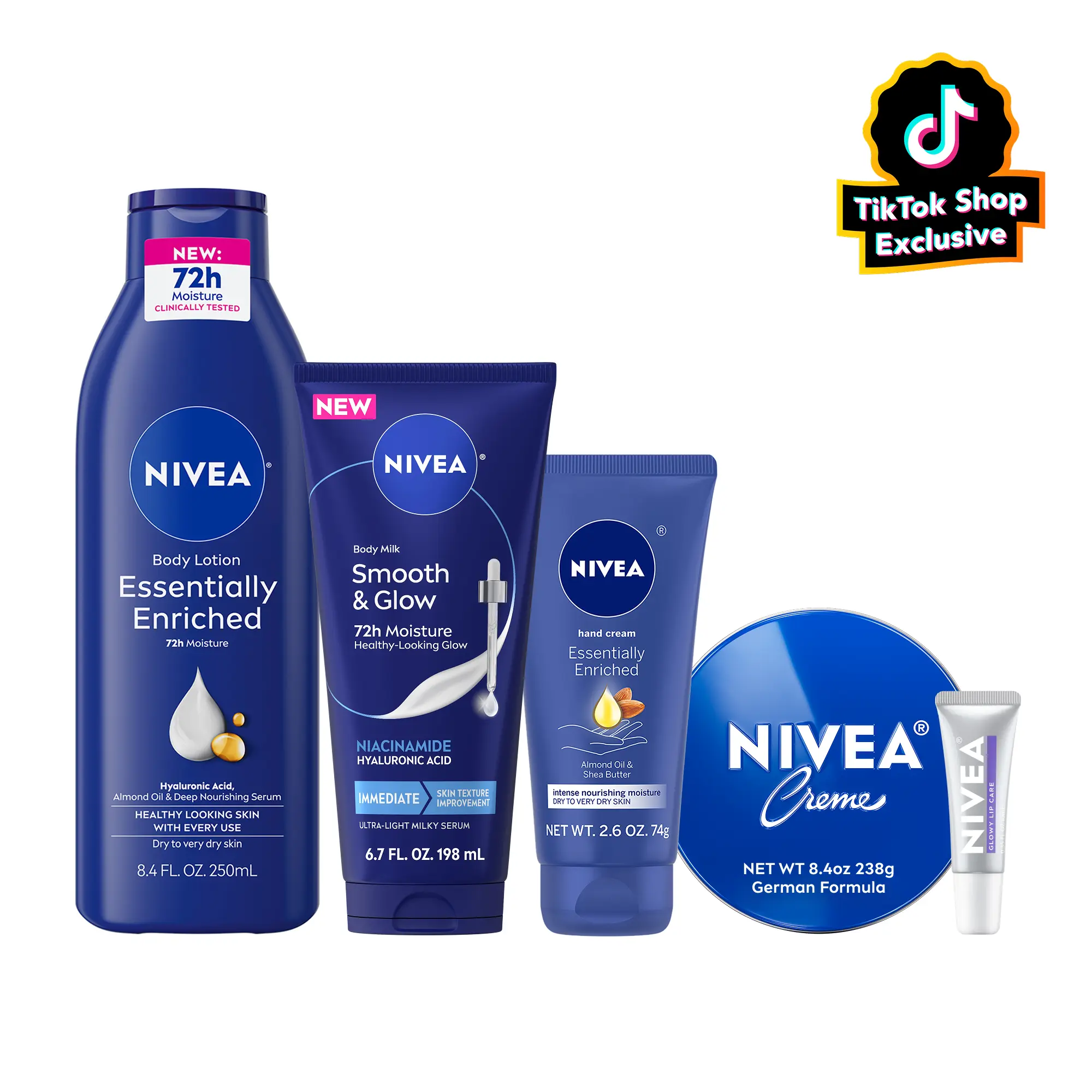 The Glow Care Kit: NIVEA Glow Care Kit Your all-in-one glow-up bundle for soft hands, smooth skin, and glossy lips