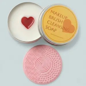 Makeup Brush Cleaner Solid Soap + Scrubber Mat, 2-in-1 Deep Cleansing Kit for Brushes, Sponges & Beauty Blenders