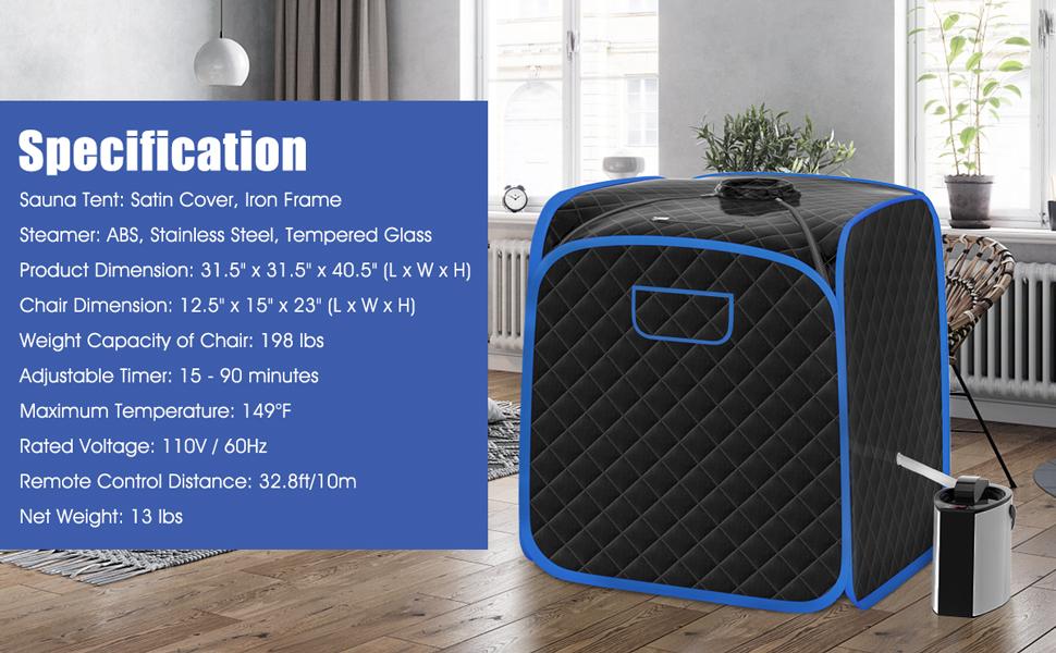 COSTWAY Portable Steam Sauna, 3L Foldable Sauna Spa with Remote Control, 9-Gear Temperature and Timer, Atomization Function, Personal Sauna Tent for Weight Loss, Detox Relaxation at Home