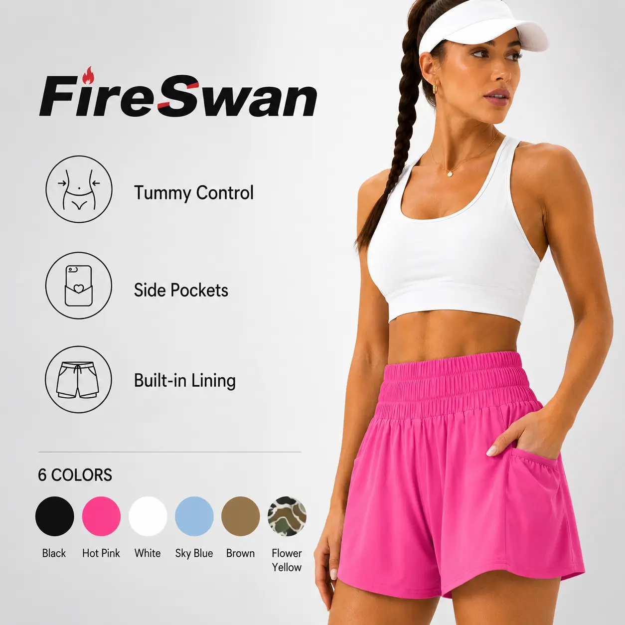 FireSwan Athletic Shorts for Women High Waisted Elastic Running Shorts Gym Workout Flowy Shorts with Pockets FireSwan Athletic Shorts for Women High Waisted Elastic Running Shorts Gym Workout Flowy Shorts with Pockets