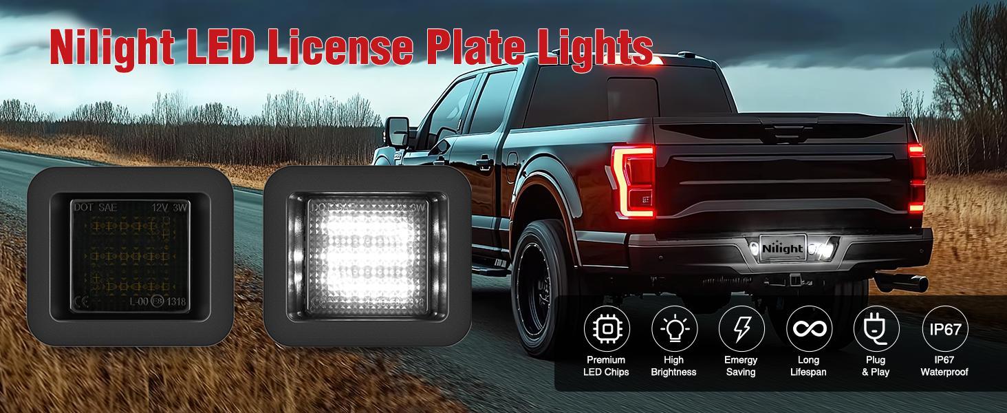 Nilight License Plate Lights Compatible with 2015 2016 2017 2018 2019 2020 Ford F150 Raptor Smoke Lens Black Housing 6000K White 2PCS Pack