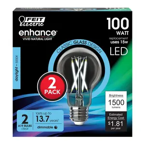 Feit Electric 100 Watt Replacement Daylight 5000K E26 Base A19 Dimmable LED Light Bulb 2 Pack