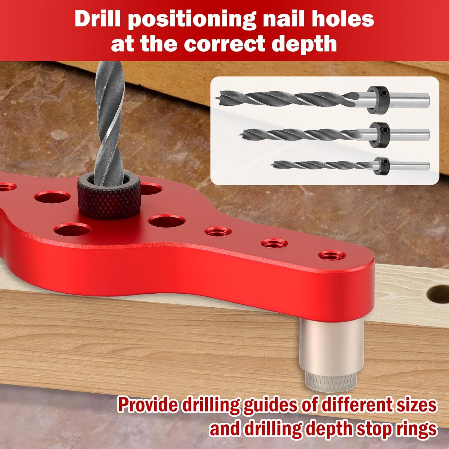 Votrek Dowel Jig Kit Self Centering Dowel Jig Kit Aluminum Alloy Vertical Hole Drilling Jig Precise Woodworking Doweling Jig with 6mm 8mm 10mm Bit Guides for Woodworking QUZHEMA_US(gules)
