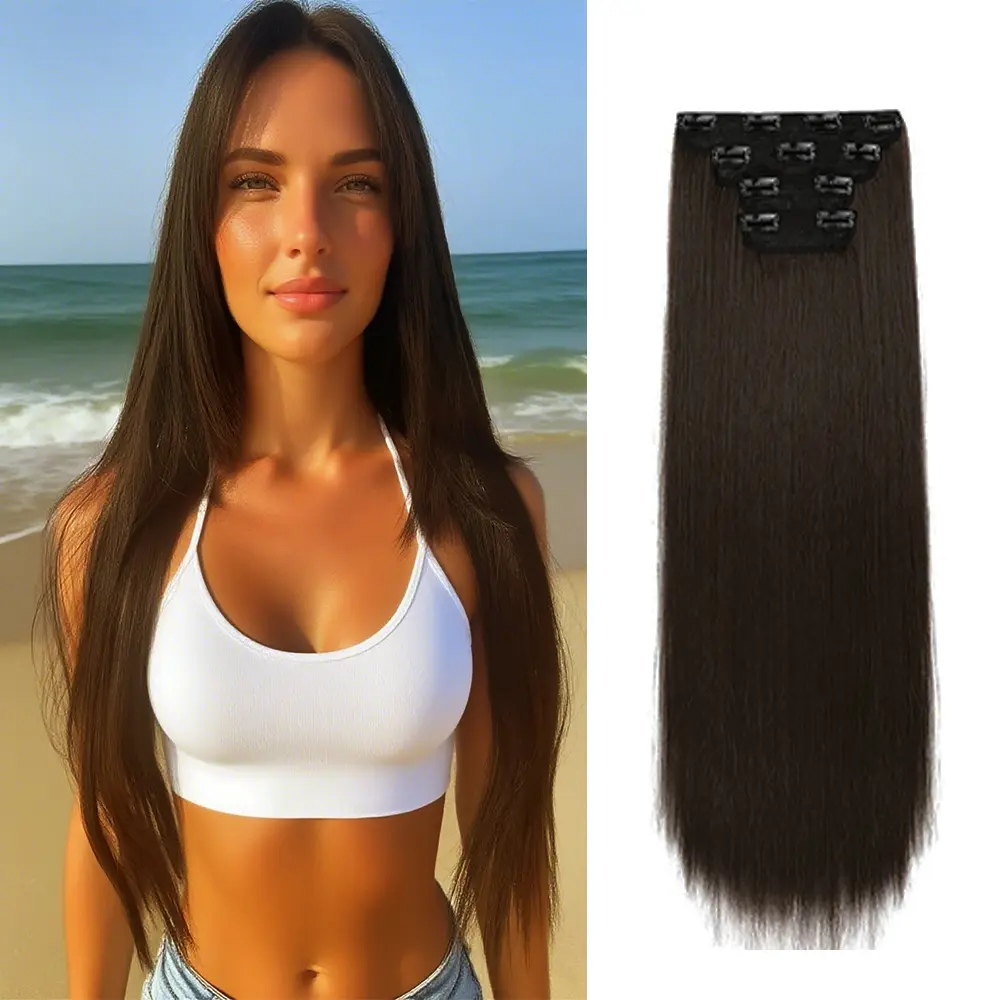Clip-In Hair Extensions 24 Inch 150g 9pcs Seamless PU Clip-On Hair Extensions Natural Straight Synthetic Hair for Instant Style Transformation weft curly hair extension,summervibes sohochic