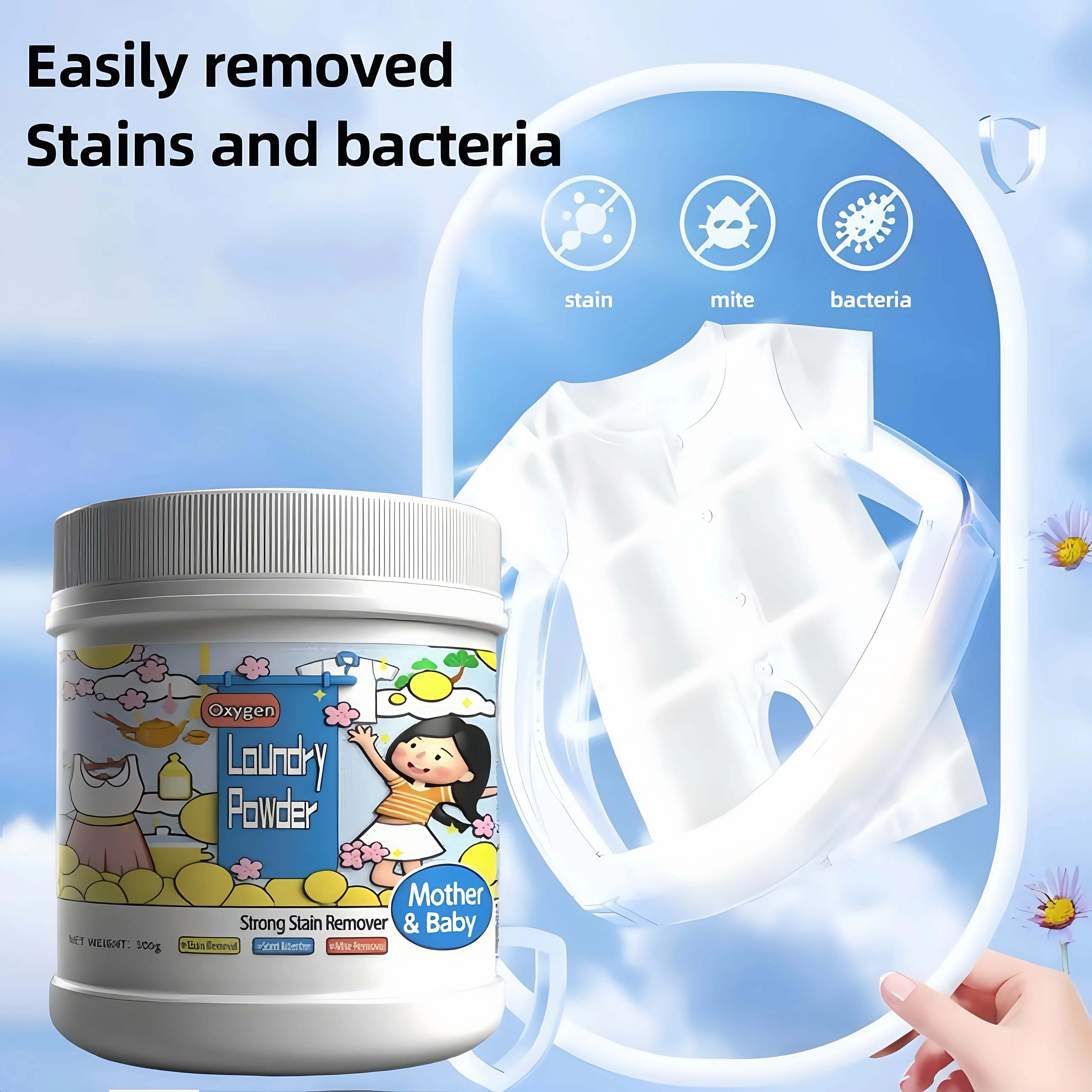 500g Hyper Concentrated Stain Remover Powder for Clothes | Chlorine-Free Bleach-Free Formula | Safe on All Everyday Fabrics | Powerful Stain Remover for Milk, Sweat, Oil, Food and Fruit Stains