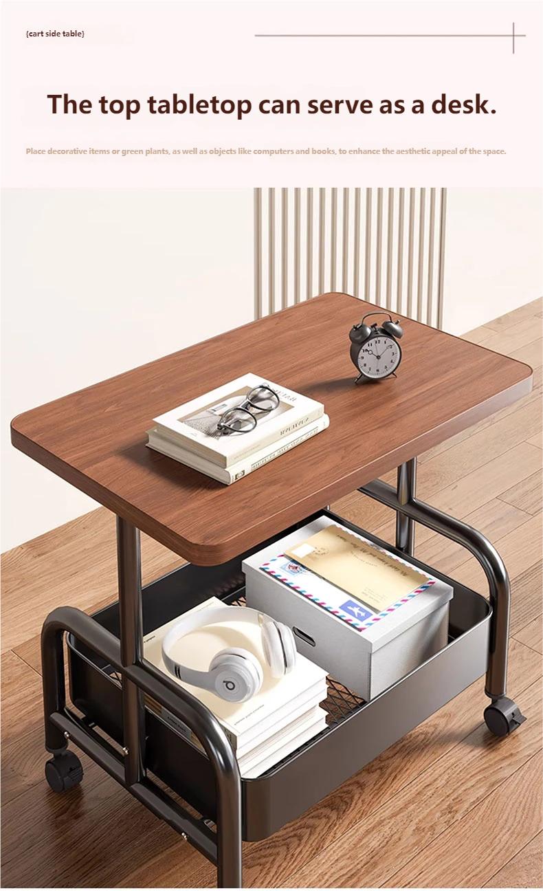 Movable Double-layer Tea Trolley/Side Table with Wheels for Living Room Sofa Storage, Bedroom Shelf, and Small Table