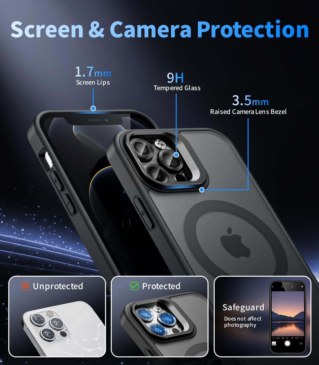 Shockproof Camera Lens Protector & Stand Protection Phone Cases For iPhone 16 Pro Max cases 15 14 13, MagSafe Anti-fingerprint & Anti-Scratch Cellphone Smartphone