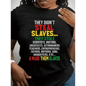 African Inspired Women's T-Shirt With Unique Slaves Print Design Machine Washable Polyester Perfect Holiday Gift Black
