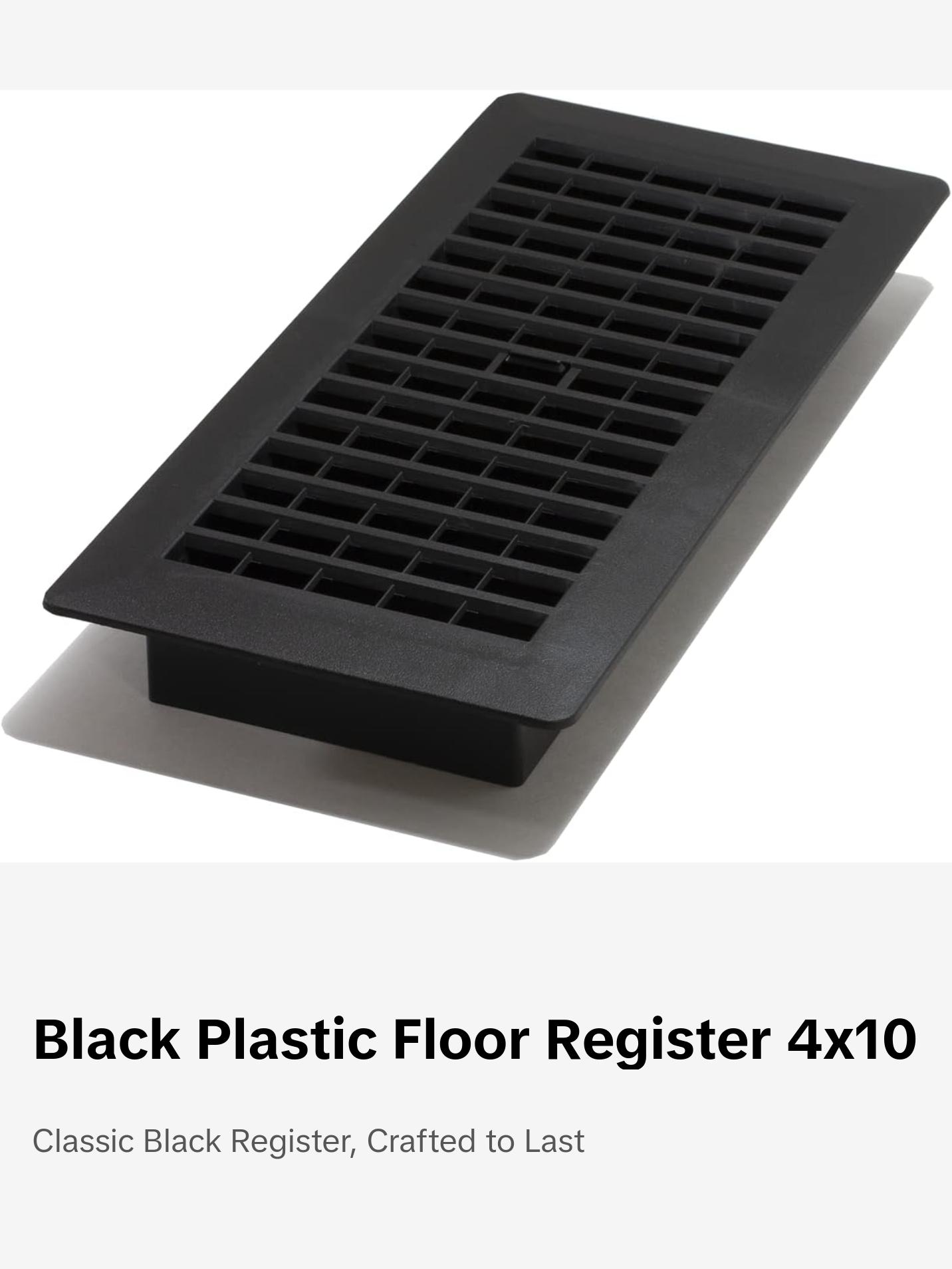 Decor Grates PL410-BLK Floor Register, 4x10, Black Plastic