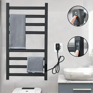 Towel Warmer, Towel Heater Rack for Bathroom, 8-bar Electric Towel Dryer Wall-Mounted Plug-in Bath Heater, 201 Stainless Steel Hot Towel Rack with Timer and Smart Temperature Control