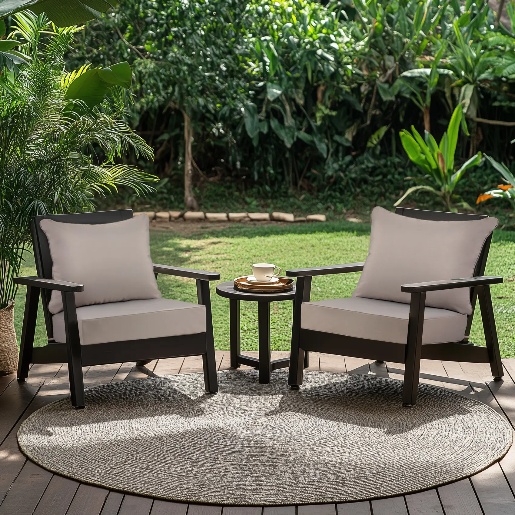 Grey Waterproof Outdoor Grade Deep Seat Patio Cushions Set  - Thick Foam, Tufted, All-Weather, Durable, Easy Care Indoor Outdoor Cushions, Outdoor Grade Cushions