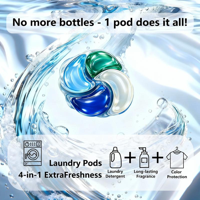 Snofrid 4-IN-1 POWERFUL LAUNDRY DETERGENT PODS,80 pods per tub, Long-Lasting Fragrance, Portable Laundry Detergent Beads for Home & Travel