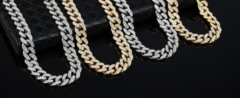 Mens Cuban Link Chain Gold Silver Plated Bling Miami Cuban Necklace Diamond Chain for Men 13MM Iced Out Hip Hop Jewelry 16-20inch