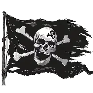 Pirate Skull Flag Vinyl Sticker, Classic Jolly Roger Skull and Crossbones Black Flag Design, Vintage Nautical Decal Waterproof for Laptop, Water Bottle, Car Window