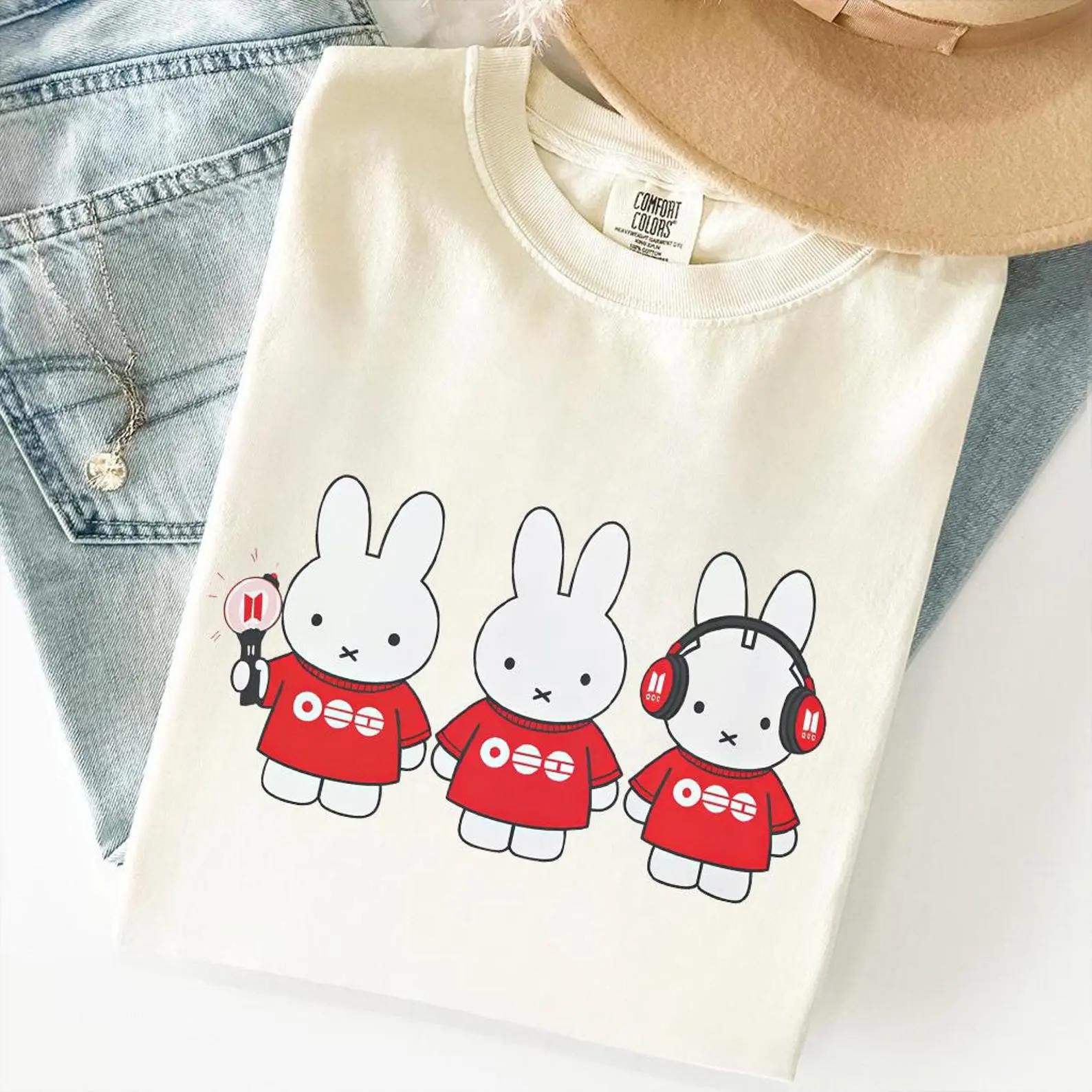 Miffy Inspired T-Shirt, Minimalist Cute K-Pop Fan Graphic Tee, Army Gift Idea, Korean Aesthetic Concert Outfit